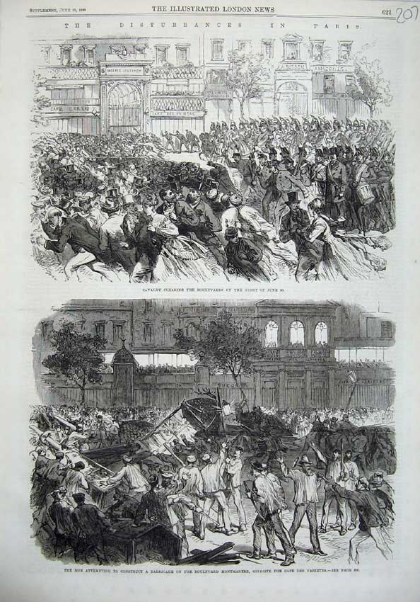 Old Antique Print Paris Disturbances 1869 Cavalry Boulevards Montmartre 19th
