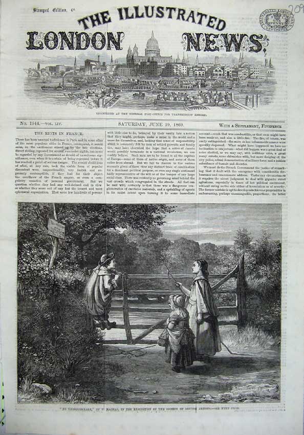 Original Old Antique Print 1869 Fine Art Children Climbing Gate Country Macnab