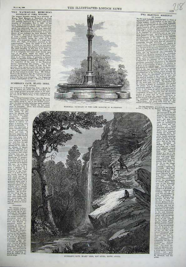 Old Antique Print Bushman'S Cave Eland Kat River Africa 1869 Fountain Art 19th