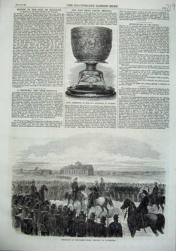 Old Antique Print Inspection Essex Rifles Colchester 1869 Bowl Burmah Art 19th