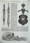 Original Old Antique Print Neapolitan Calesso 1869 Cellini Sword Daggers Urbino