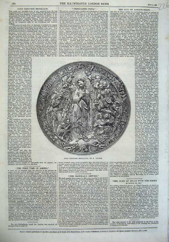 Original Old Antique Print 1869 GRepousse Medallion Vechite 19th