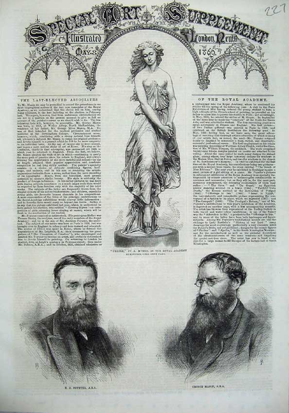 Original Old Antique Print 1869 Statue Undine Portrait Poynter George Mason Art