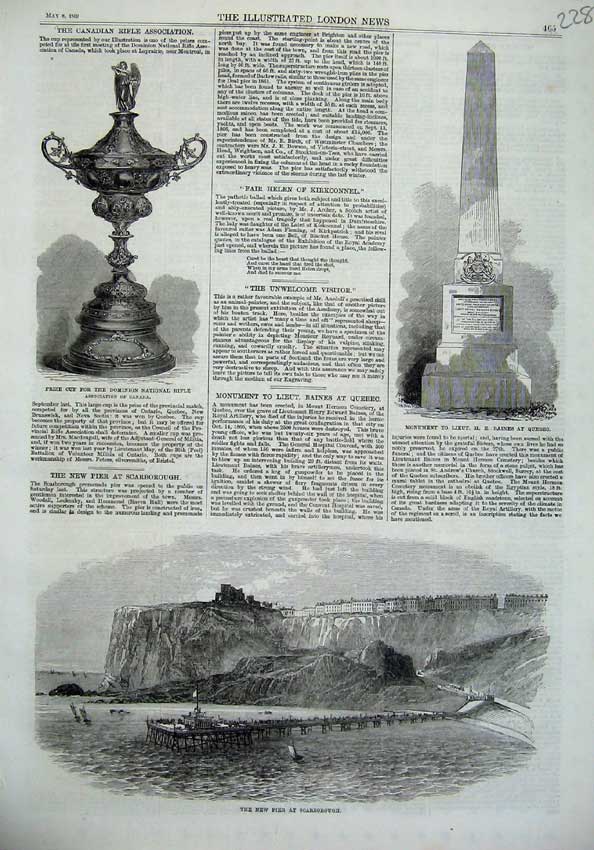 Old Antique Print Pier Scarborough Ship 1869 Monument Baines Quebec Cup 19th