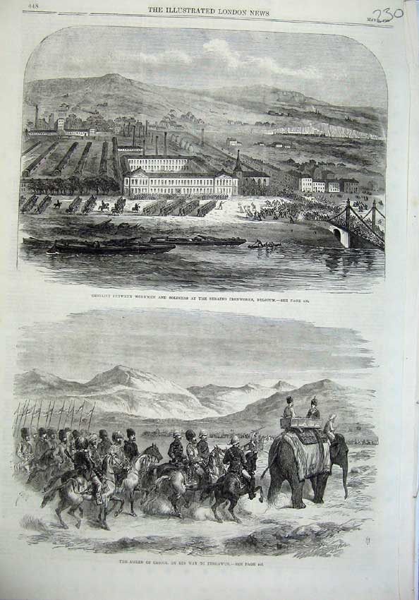 Original Old Antique Print 1869 Conflict Workmen Siers Belgium Ameer Cabool