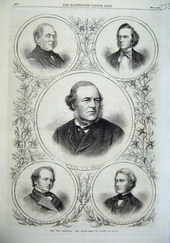 Old Antique Print 1869 New Ministry Secretaries State Bruce Duke Argyll 19th