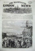 Old Antique Print 1869 Embarkation Dockyard Workmen Emigrants Portsmouth 19th