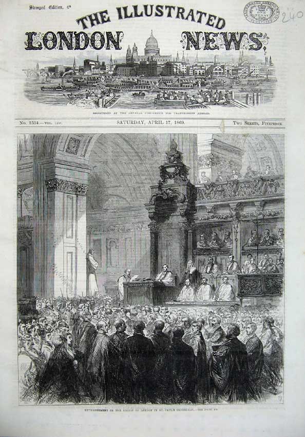 Old Antique Print 1869 Enthronement Bishop London St Pauls Cathedral Art 19th