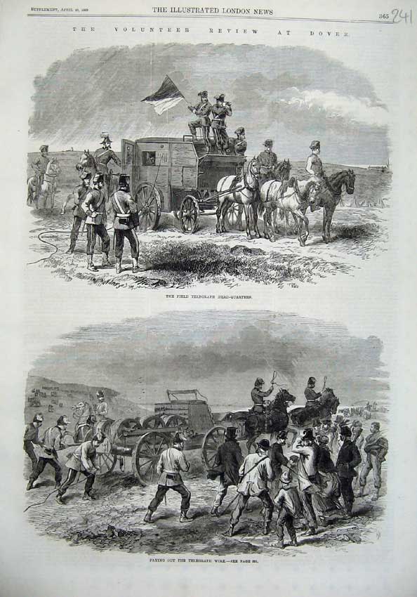 Old Antique Print 1869 Ta Army Review Dover Field Telegraph Head-Quarters 19th