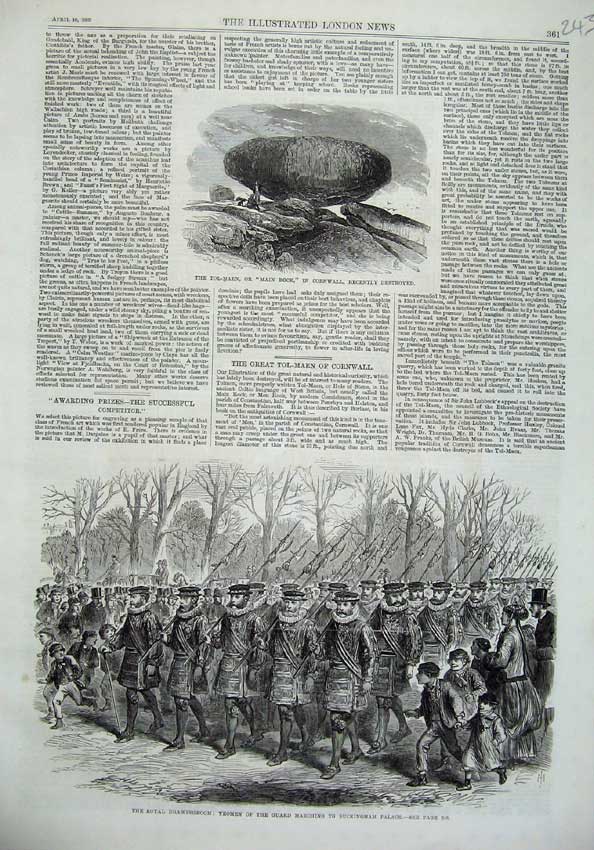 Old Antique Print 1869 Yeomen Guard Buckingham Palace Rock Cornwall Art 19th