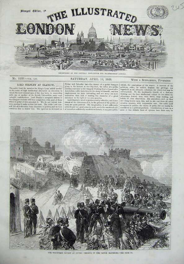 Old Antique Print 1869 Ta Army Review Dover Defence Castle Batteries War 19th