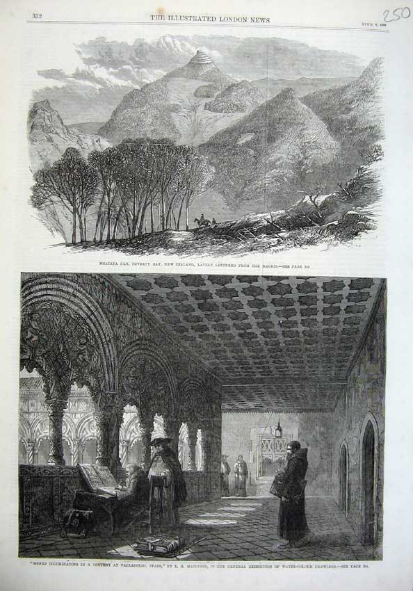 Old Antique Print Ngatapa Pah Poverty Bay New Zealand 1869 Monks Convent 19th