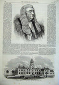Old Antique Print 1869 Vice-Chancellor James Wesleyan College Leeds Art 19th