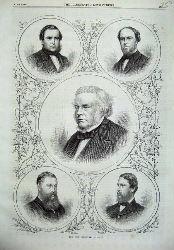 Old Antique Print 1869 New Ministry Harington Childers Bright Kimberley 19th