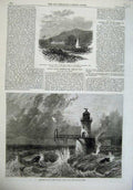 Original Old Antique Print Roman Rocks Lighthouse Cape Good Hope 1869 Machurda