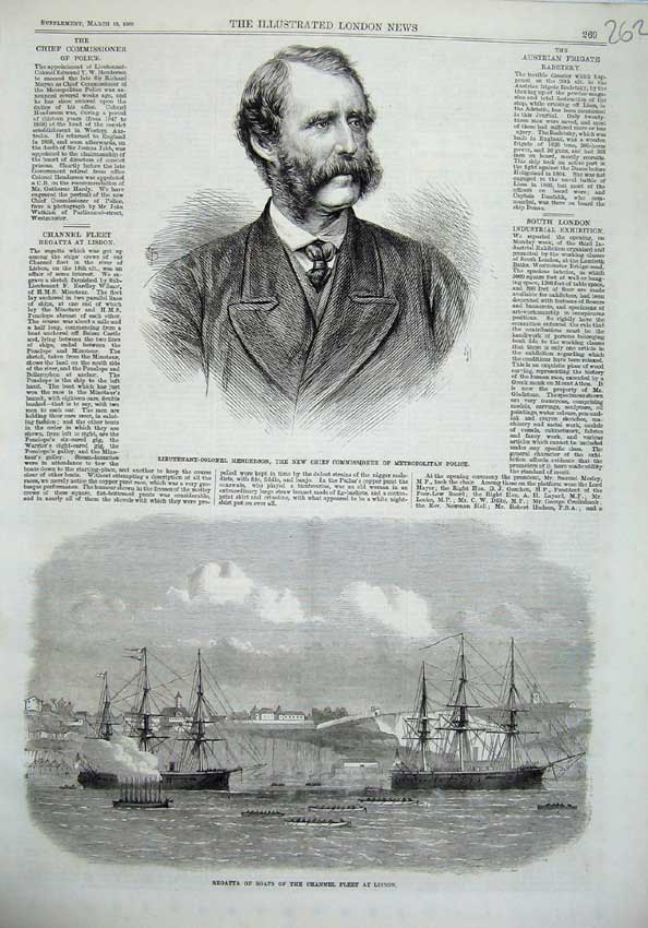 Old Antique Print Channel Fleet Lisbon 1869 Henderson Metropolitan Police 19th