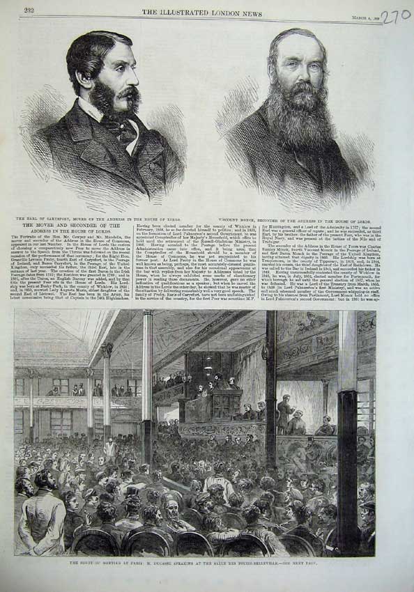 Original Old Antique Print 1869 Earl Carysfort House Lords Monck Paris Ducasse