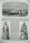 Old Antique Print Viceroy Egypt Regatta Ismalia Timsah 1869 Statue Queen 19th