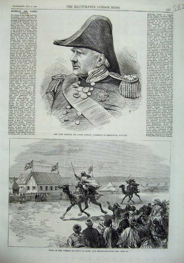 Original Old Antique Print Admiral James Gordon Greenwich 1869 Dromedary Egypt