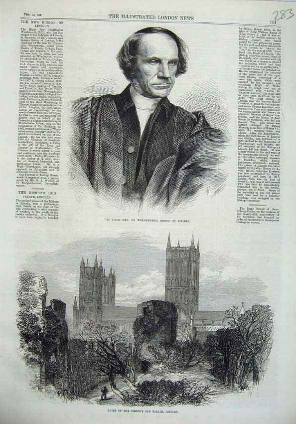Original Old Antique Print Ruins Bishop'S Palace Lincoln 1869 Dr Wardsworth Art