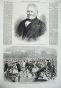Old Antique Print Henry Ellis Librarian Museum1869 Skating Boulogne Paris 19th