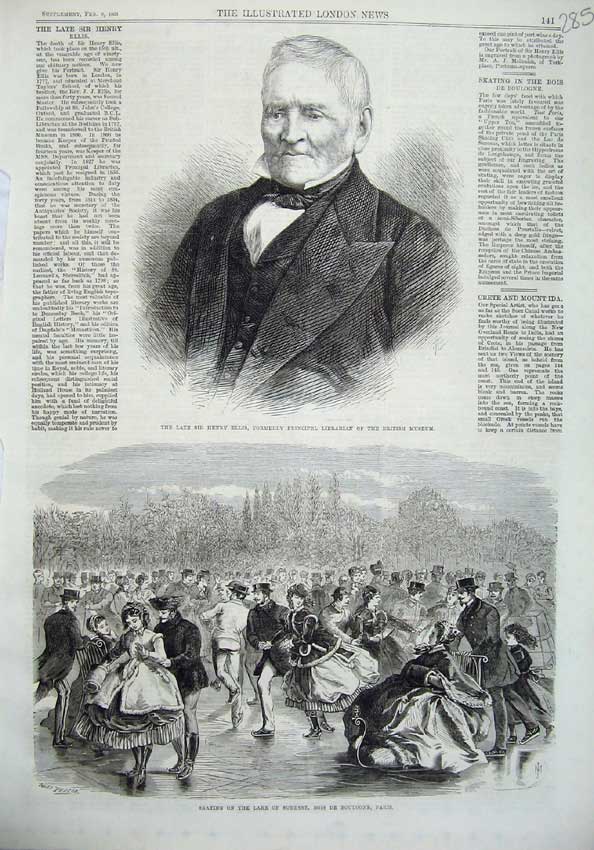 Old Antique Print Henry Ellis Librarian Museum1869 Skating Boulogne Paris 19th
