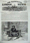 Original Old Antique Print Man Dog Stocks Snow Winter 1869 Ritchie French Art