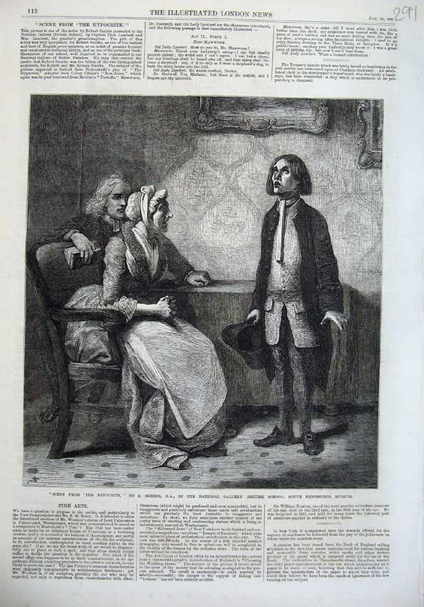 Old Antique Print 1869 Fine Art Scene Hypocrite Gallery Kensington Museum 19th