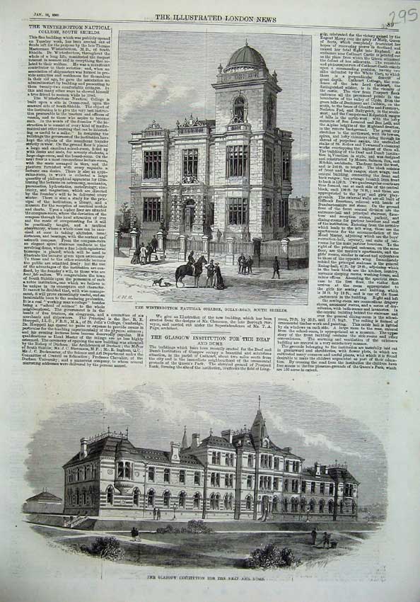 Old Antique Print Winterbottom Nautical College Glasgow Inistitution Deaf