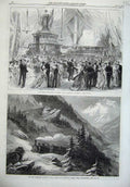 Old Antique Print Art 1869 Mont Cenis Railway Lanslebourg Caledonia Ship 19th