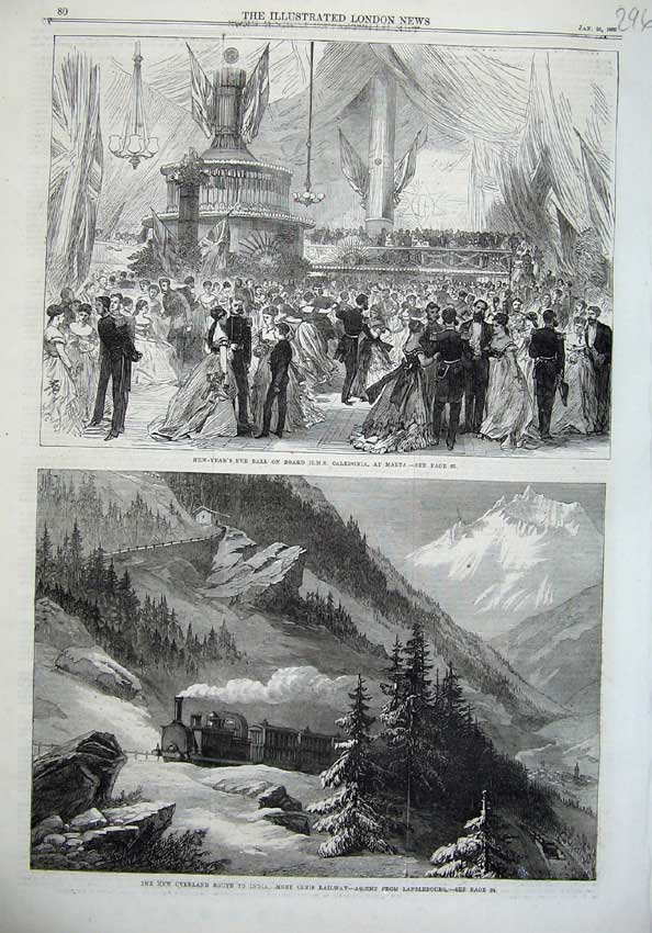Old Antique Print Art 1869 Mont Cenis Railway Lanslebourg Caledonia Ship 19th