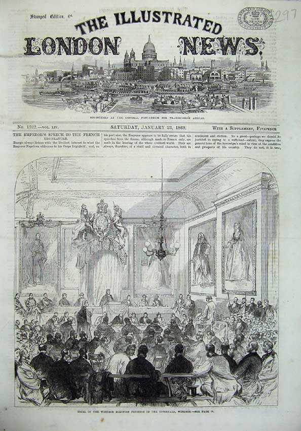 Original Old Antique Print 1869 Trial Windsor Election Petition Townhall London