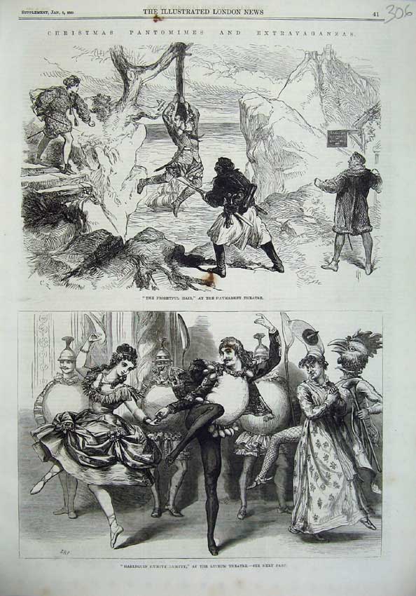 Old Antique Print 1869 Haymarket Theatre Frightful Hair Humpty Dumpty Art 19th