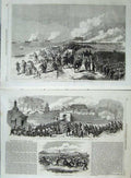 Antique Old Print 1869 Ta Army Review Portsmouth King William Gate Castle 19th