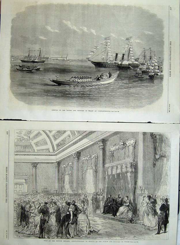 Antique Old Print Prince Wales Constantinople Ships 1869 Ball Embassy Art 19th