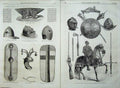 Antique Old Print Meyrick Kensington 1869 Arms Armour Helmet Shield Horse 19th