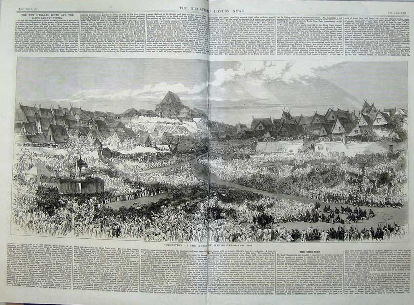 Old Antique Print 1869 Coronation Queen Madagascar Town People Fine Art 19th