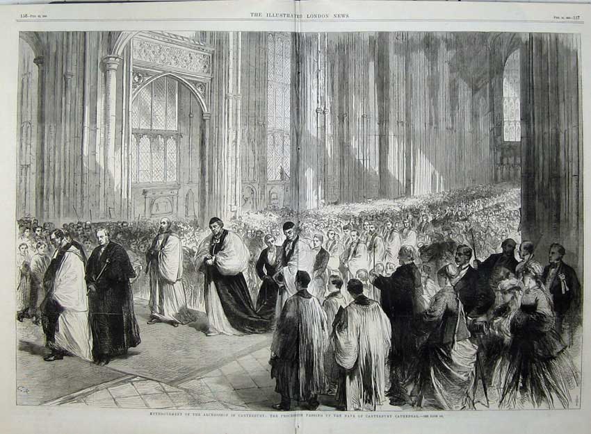 Old Antique Print 1869 Enthronement Archbishop Canterbury Procession Art 19th