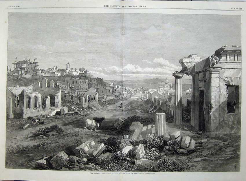 Antique Old Print 1869 Crimea War Ruins Building City Sebastopol Fine Art 19th