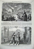 Original Old Antique Print 1869 Dinner Ragged School Children Theatre Trinummus