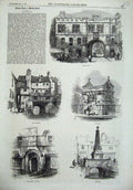 Old Antique Print Lincoln 1869 Stone Row Jews House Obelisk Conduit Art 19th