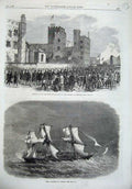 Original Old Antique Print Opening Embankment Thames Lambeth 1869 Ship Pylades