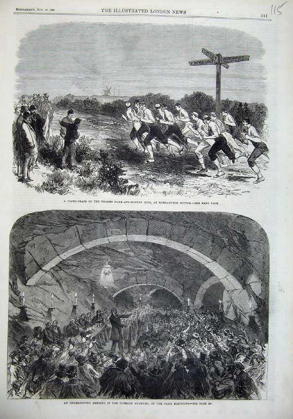 Old Antique Print 1869 Puteaux Quarrie France 1869 Men Roehampton Sport 19th
