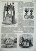 Old Antique Print Wesleyan College John'S Church 1869 Monument Chambers 19th