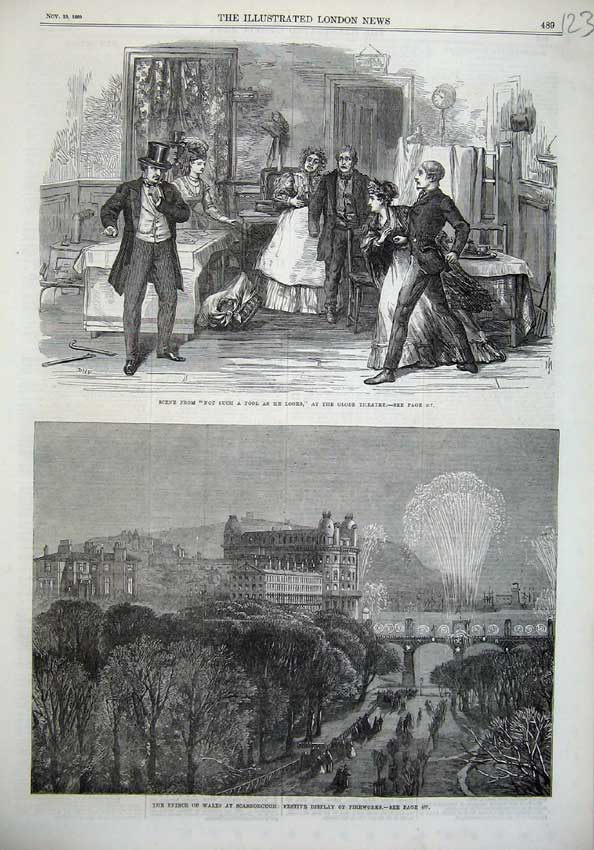Original Old Antique Print 1869 Globe Theatre Prince Wales Scarborough Fine Art