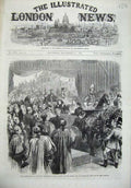 Old Antique Print 1869 Queen Visit London Surrey Blackfriars New Bridge 19th