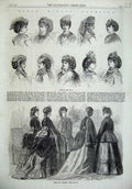 Original Old Antique Print Womens Fashion 1869 Robes Mantles Bonnets Hats Paris