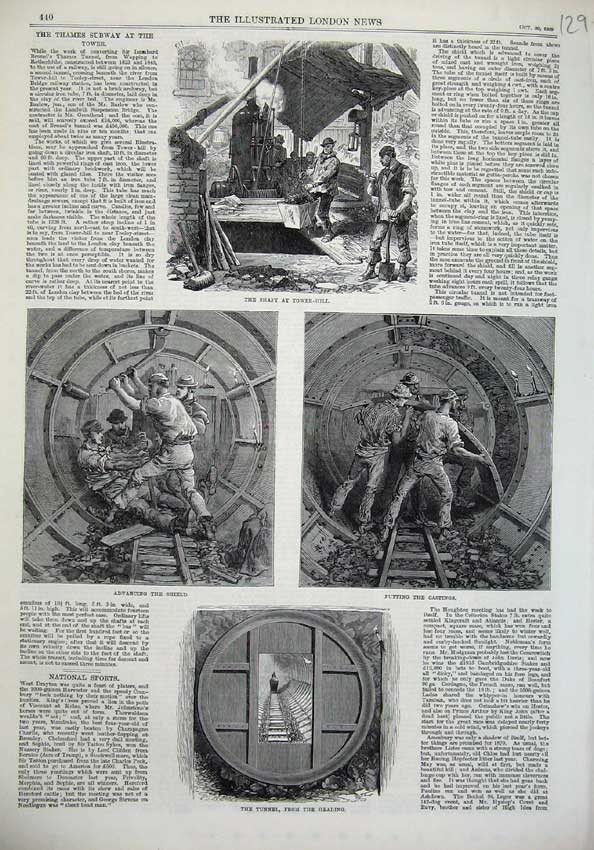 Old Antique Print Thames Subway 1869 Shaft Tower Hill Shield Castings Art 19th