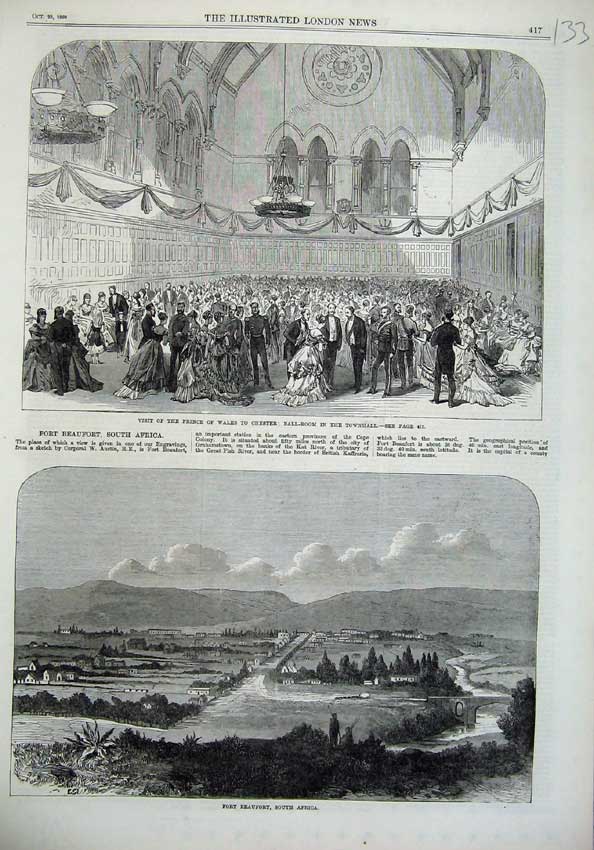 Original Old Antique Print 1869 Fort Beaufort Africa Prince Wales Chester Dance
