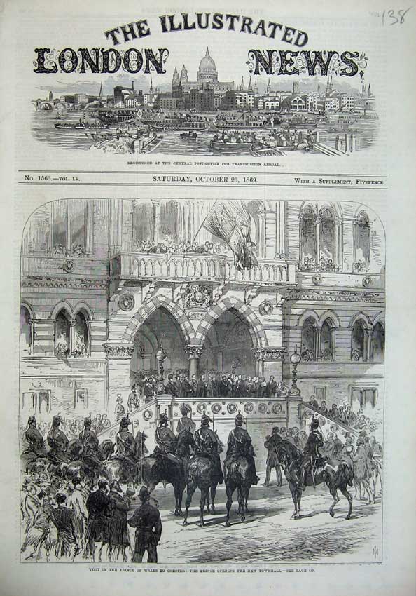 Old Antique Print 1869 Prince Wales Chester Townhall Opening Horses Art 19th